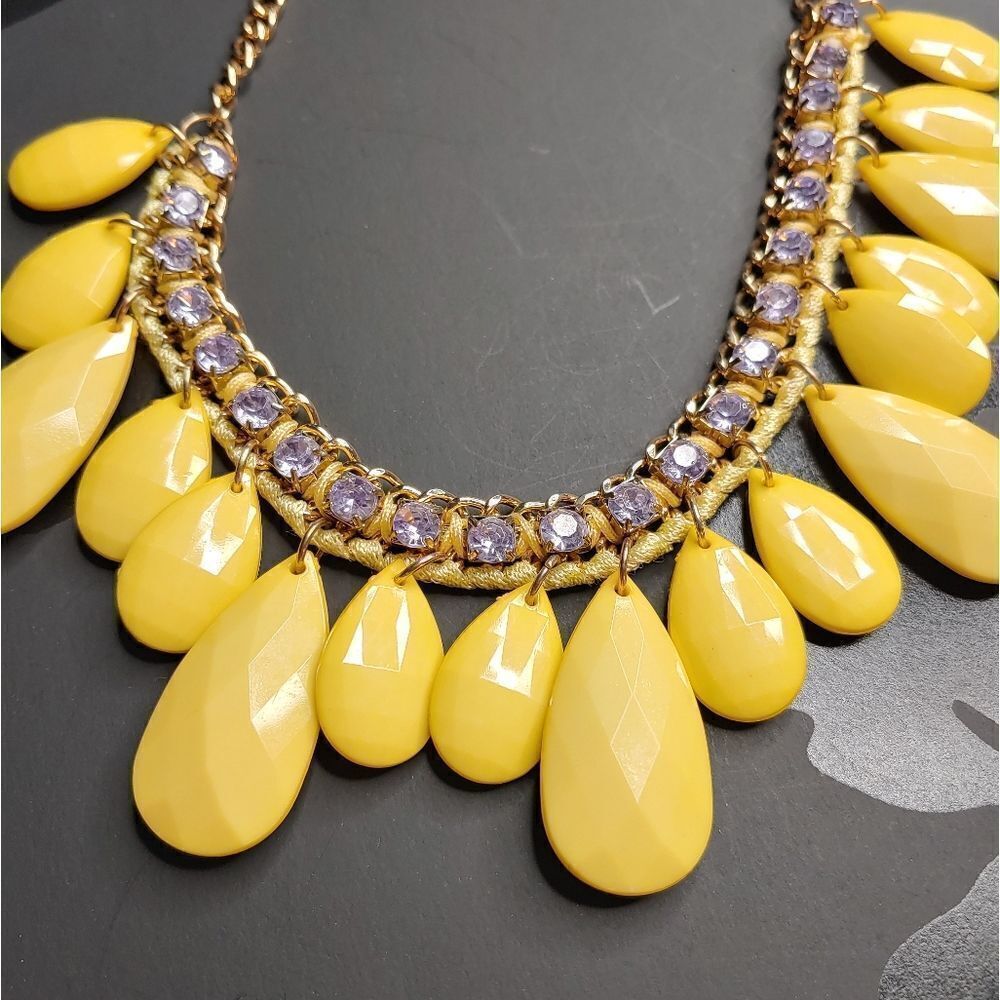 Yellow Drop Rhinestone Chain Necklace - Picture 3 of 5